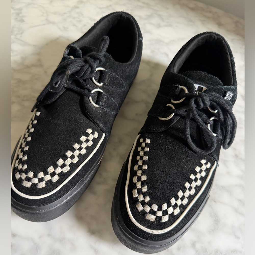 tuk 2016 Black Suede Creepers Checkerboard 100% Leather Upper Gothic Goth